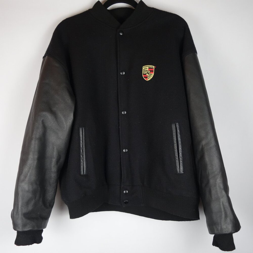 Crest Black Wool & Leather Varsity Jacket